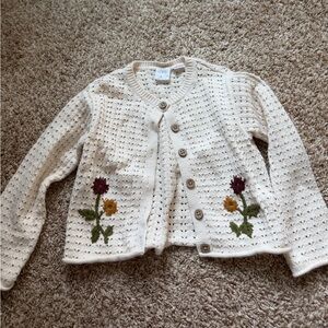 Kids Zara Cream Knit Cardigan with Floral Embroidery SZ 6